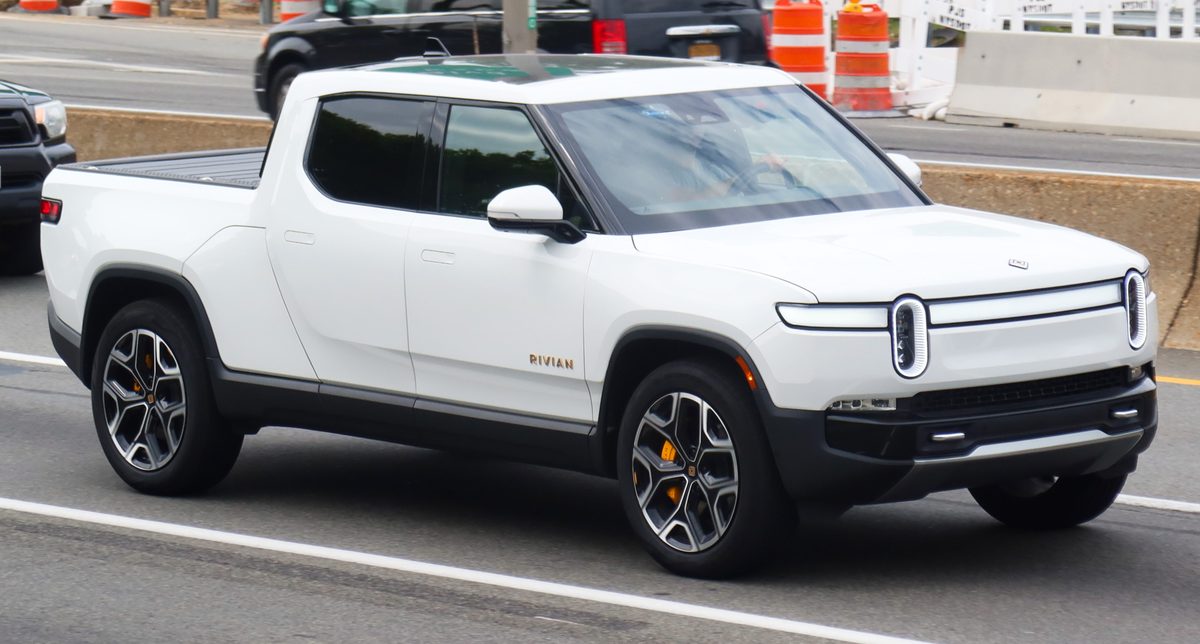 A Rivian R1T — one of three models covered by the rearview-camera recall